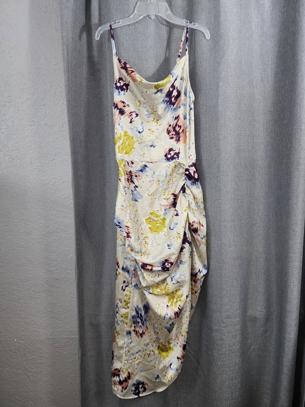 Cider Cream Slip Midi Dress with Yellow, Purple & Blue Floral Print